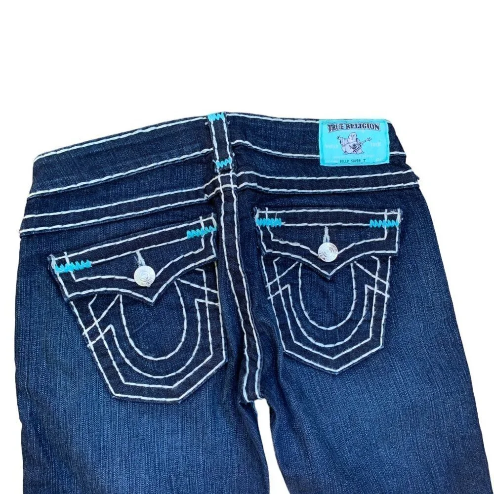 Vintage True Religion Jeans Size 27 BILLY SUPER T RARE BLUE STITCH - Picture 3 of 7